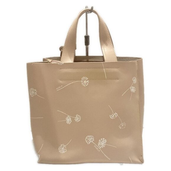 Auth FURLA - Pink Beige White Leather Tote Bag - Picture 3 of 10